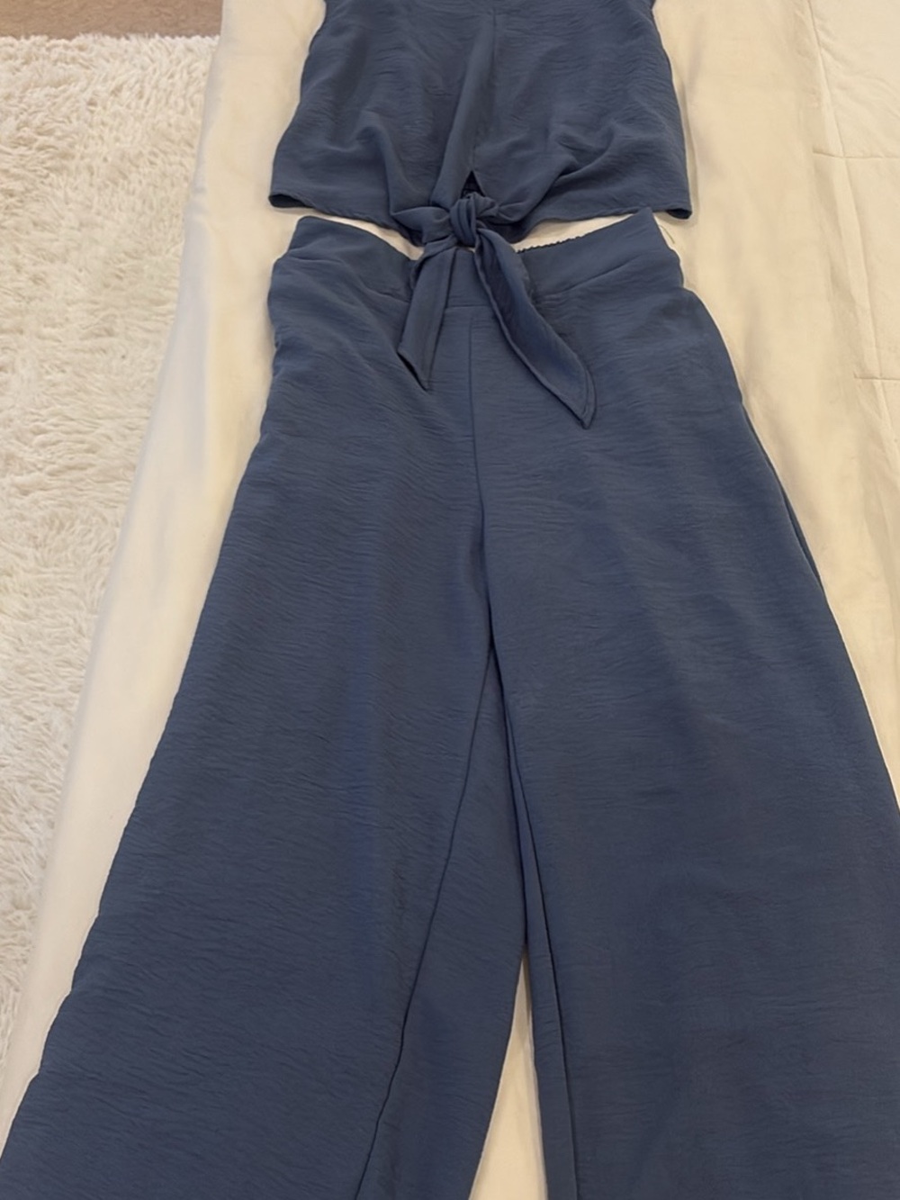 Women's Slate Blue Wide-Leg Tie-Waist Jumpsuit